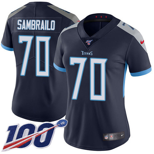 Tennessee Titans #70 Ty Sambrailo Navy Blue Team Color Women's Stitched 100th Season Vapor Untouchable Limited Jersey Womens