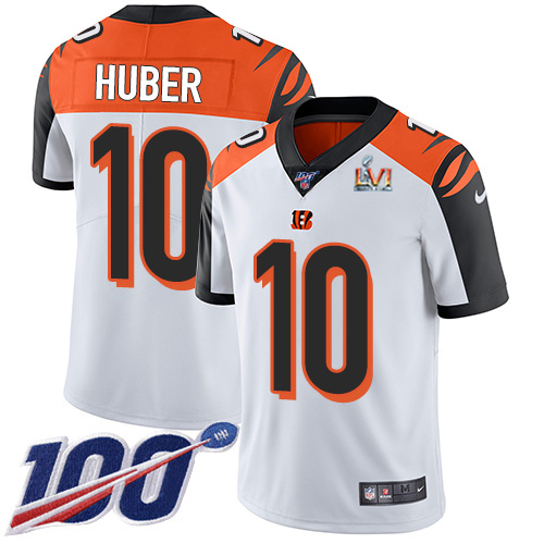 Cincinnati Bengals #10 Kevin Huber White Super Bowl LVI Patch Youth Stitched 100th Season Vapor Limited Jersey Youth