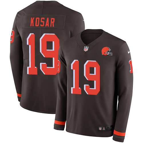 Browns #19 Bernie Kosar Brown Team Color Men's Stitched Limited Therma Long Sleeve Jersey