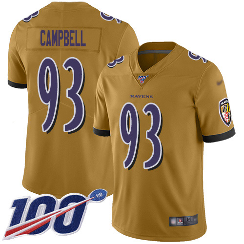 Baltimore Ravens #93 Calais Campbell Gold Youth Stitched Limited Inverted Legend 100th Season Jersey Youth