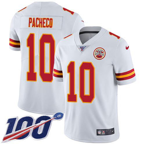 Chiefs #10 Isiah Pacheco White Men's Stitched 100th Season Vapor Limited Jersey