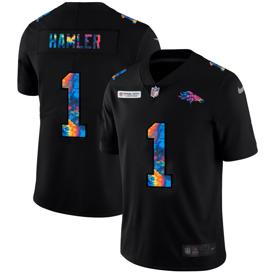 Denver Broncos #1 KJ Hamler Men's Multi-Color Black 2020 Crucial Catch Vapor Untouchable Limited Jersey