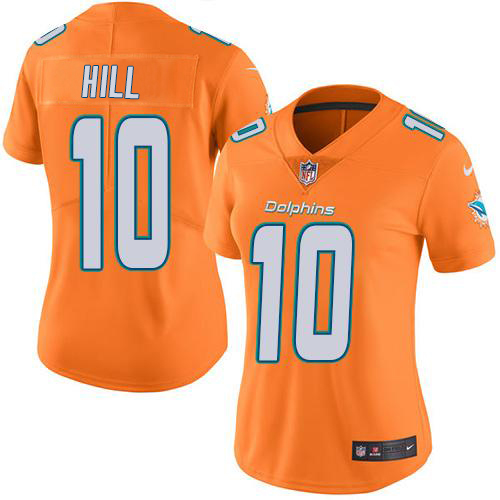 Dolphins #10 Tyreek Hill Orange Women's Stitched Limited Rush Jersey