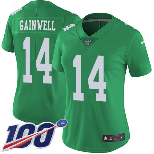 Eagles #14 Kenneth Gainwell Green Women's Stitched Limited Rush 100th Season Jersey