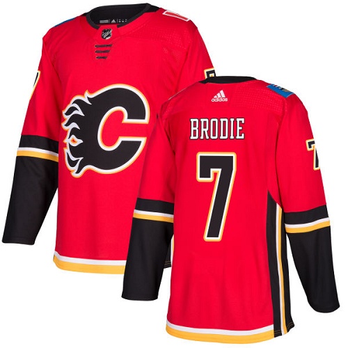 Adidas Calgary Flames #7 TJ Brodie Red Home Authentic Stitched Jersey Men's