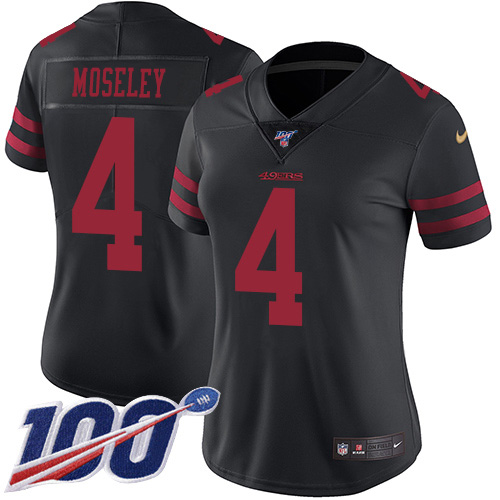 San Francisco 49ers #4 Emmanuel Moseley Black Alternate Women's Stitched 100th Season Vapor Limited Jersey Womens
