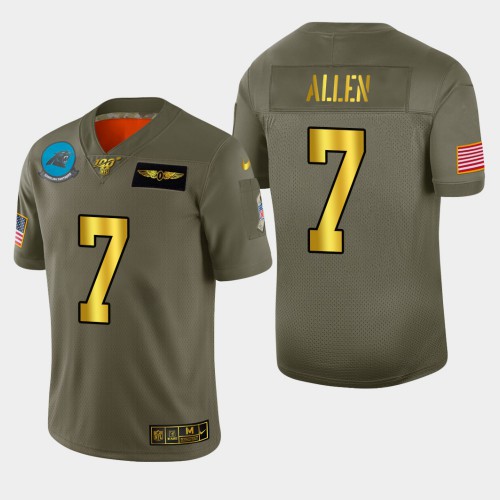 Carolina Carolina Panthers #7 Kyle Allen Men's Olive Gold 2019 Salute to Service Limited 100 Jersey Men's