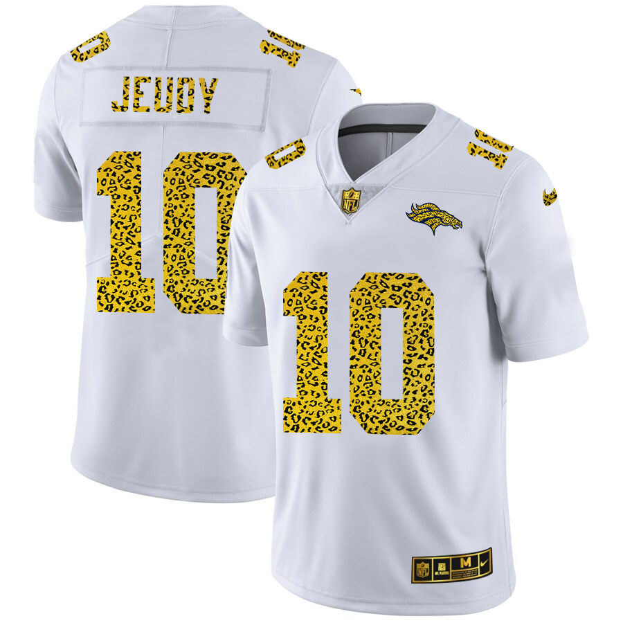 Denver Broncos #10 Jerry Jeudy Men's Flocked Leopard Print Vapor Limited Jersey White