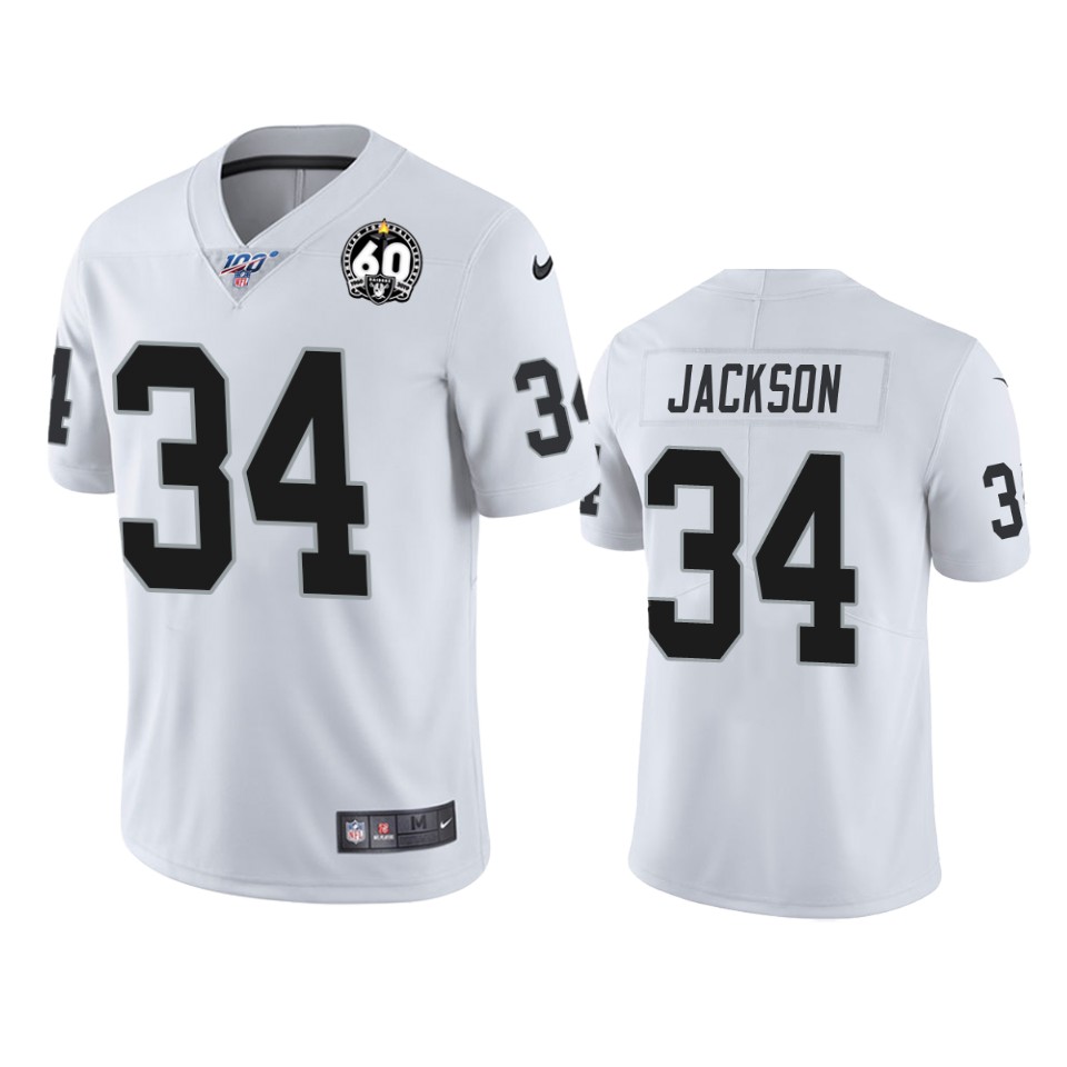 Raiders #34 Bo Jackson White 60th Anniversary Vapor Limited Stitched 100th Season Jersey