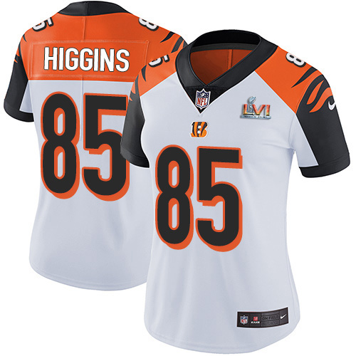 Bengals #85 Tee Higgins White Super Bowl LVI Patch Women's Stitched Vapor Untouchable Limited Jersey