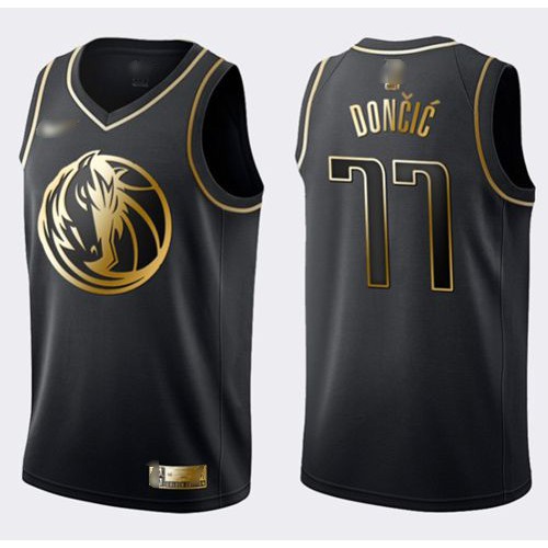 Dallas Mavericks #77 Luka Doncic Black/Gold Swingman Limited Edition Jersey Mens