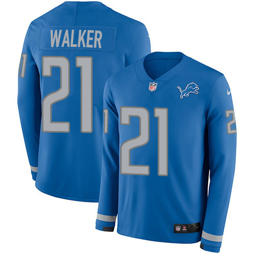 Detroit Lions #21 Tracy Walker Blue Team Color Youth Stitched Limited Therma Long Sleeve Jersey Youth