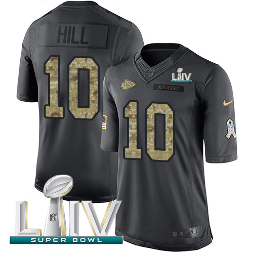 Kansas City Chiefs #10 Tyreek Hill Black Super Bowl LIV 2020 Men's Stitched Limited 2016 Salute to Service Jersey Men's