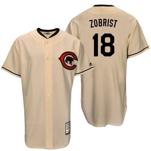 Mitchell And Ness Chicago Cubs #18 Ben Zobrist Cream Throwback Stitched Jersey Men's