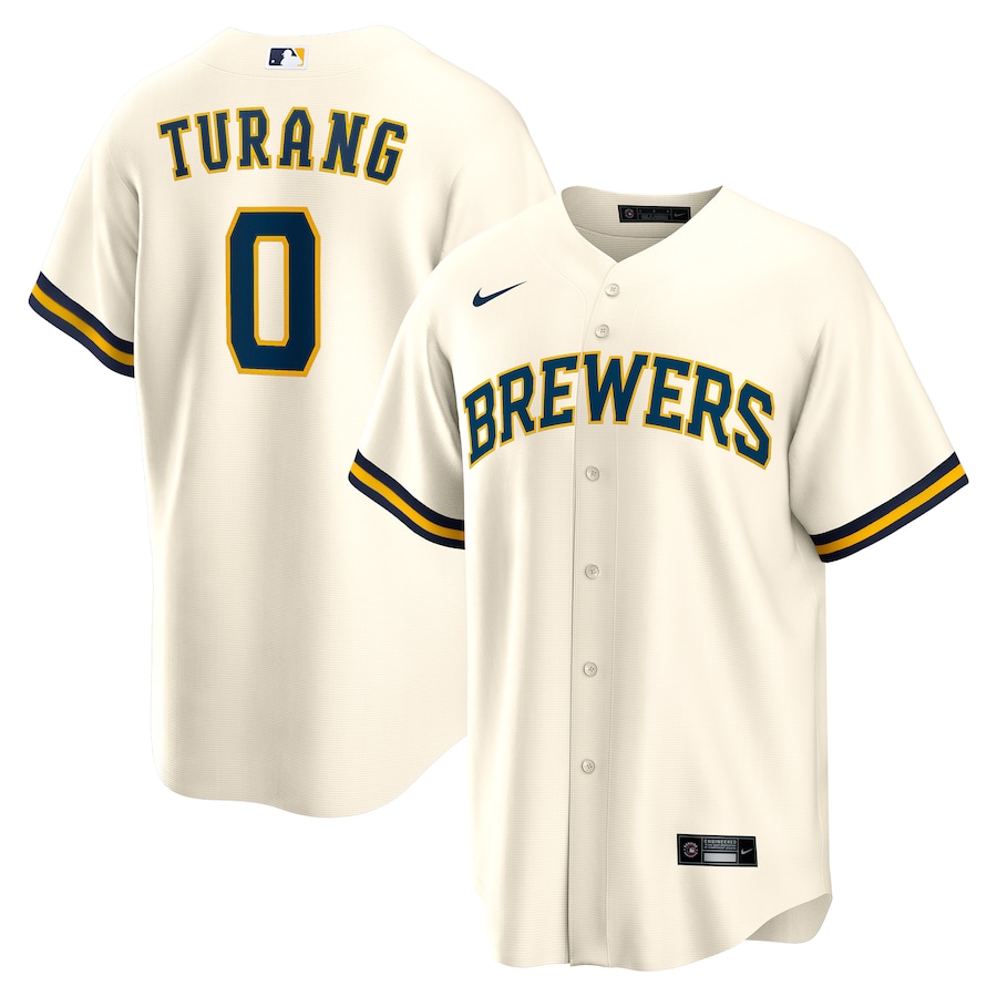 Men's Youth Women Milwaukee Brewers #0 Brice Turang Home Replica Player Jersey - Cream