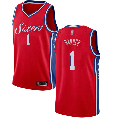 Philadelphia 76ers #1 James Harden Red Swingman Statement Edition Jersey Mens