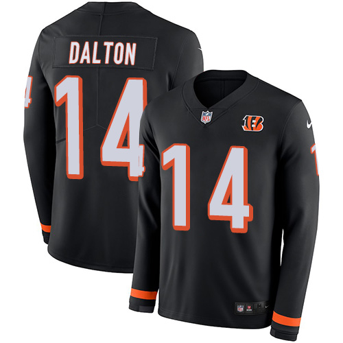 Cincinnati Bengals #14 Andy Dalton Black Team Color Men's Stitched Limited Therma Long Sleeve Jersey Men's