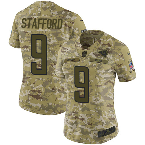 Los Angeles Rams #9 Matthew Stafford Camo Women's Stitched Limited 2018 Salute To Service Jersey