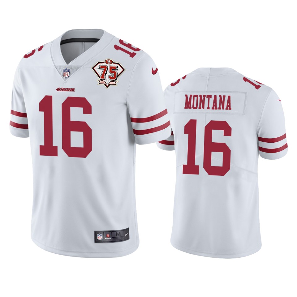 49ers #16 Joe Montana White Men's 75th Anniversary Stitched Vapor Untouchable Limited Jersey