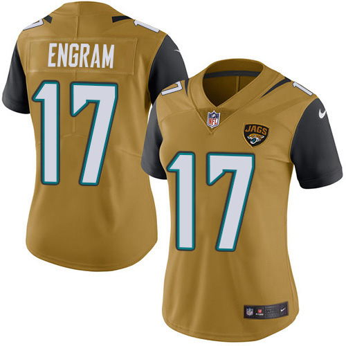 Jaguars #17 Evan Engram Gold Women's Stitched Limited Rush Jersey