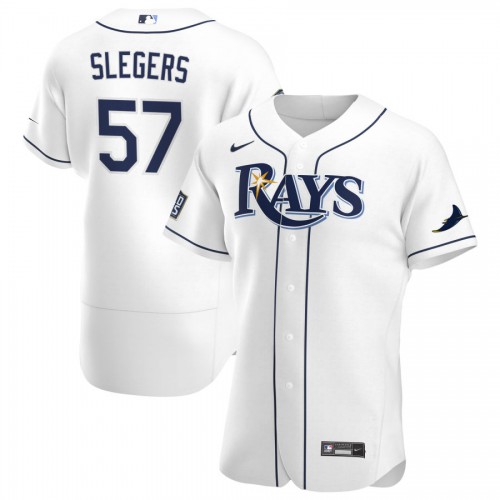 Tampa Bay Tampa Bay Rays #57 Aaron Slegers Men's White Home 2020 World Series Bound Authentic Player Jersey Men's