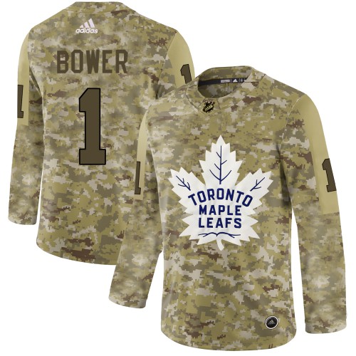 Adidas Maple Toronto Maple Leafs #1 Johnny Bower Camo Authentic Stitched Jersey Men's