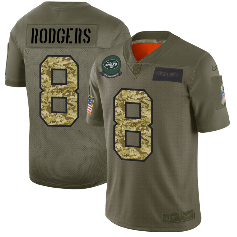 New York Jets #8 Aaron Rodgers Men's 2019 Olive Camo Salute To Service Limited Jersey
