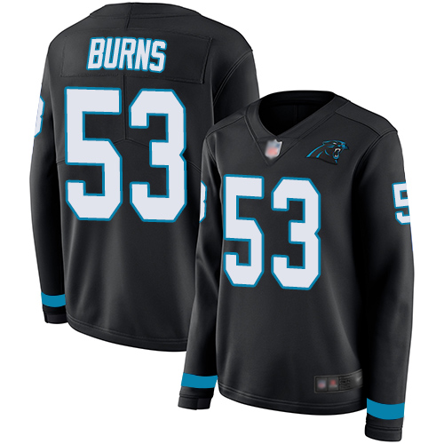 Panthers #53 Brian Burns Black Team Color Women's Stitched Limited Therma Long Sleeve Jersey