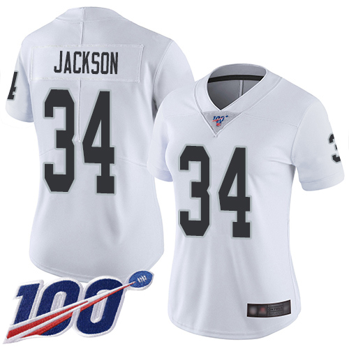 Raiders #34 Bo Jackson White Women's Stitched 100th Season Vapor Limited Jersey