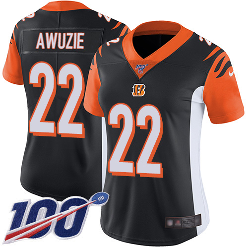 Cincinnati Bengals #22 Chidobe Awuzie Black Team Color Women's Stitched 100th Season Vapor Untouchable Limited Jersey Womens