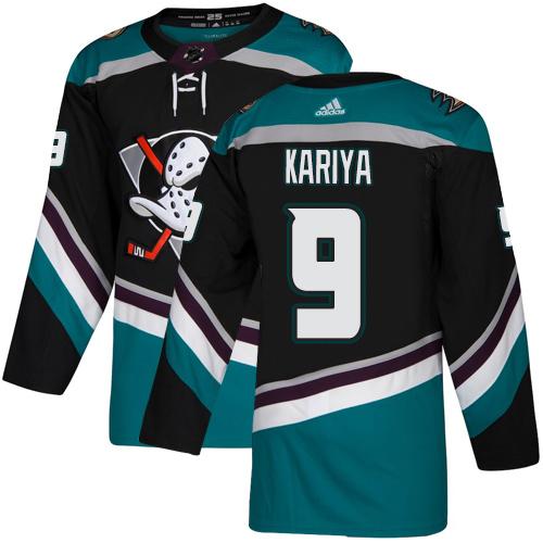 Adidas Anaheim Ducks #9 Paul Kariya Black/Teal Alternate Authentic Stitched Jersey Men's