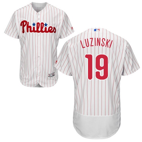 Philadelphia Phillies #19 Greg Luzinski White(Red Strip) Flexbase Authentic Collection Stitched Jersey Men's