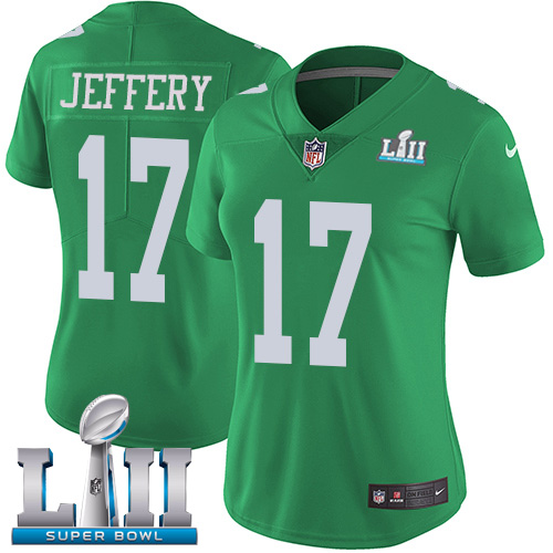 Philadelphia Eagles #17 Alshon Jeffery Green Super Bowl LII Women's Stitched Limited Rush Jersey Womens