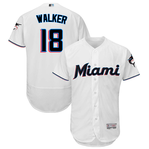 Miami Marlins #18 Neil Walker White Flexbase Authentic Collection Stitched Jersey Men's