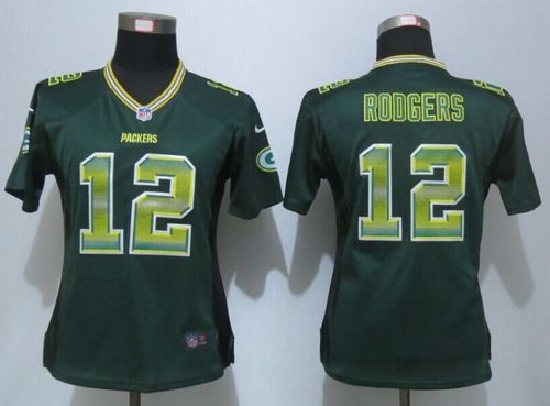 Packers #12 Aaron Rodgers Green Team Color Women's Stitched Elite Strobe Jersey