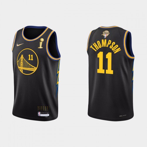 Golden State Golden State Warriors #11 Klay Thompson Mens Black 2021-22 Finals Champions Swingman Jersey Mens
