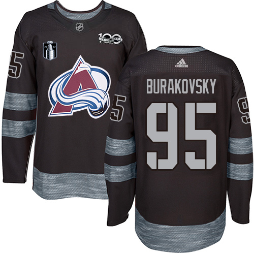 Adidas Colorado Avalanche #95 Andre Burakovsky Black 2022 Stanley Cup Final Patch 100th Anniversary Stitched Jersey Men's