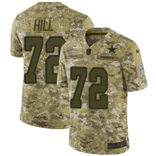Dallas Cowboys #72 Trysten Hill Camo Youth Stitched Limited 2018 Salute To Service Jersey Youth