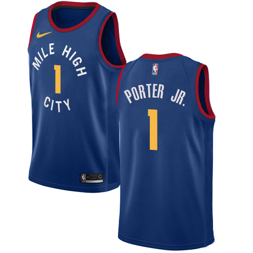 Denver Nuggets #1 Michael Porter Jr. Blue Swingman Statement Edition Jersey Mens