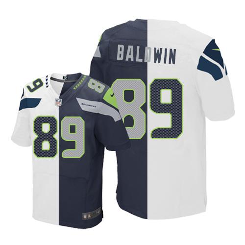 Seattle Seahawks #89 Doug Baldwin White/Steel Blue Men's Stitched Elite Split Jersey Men's