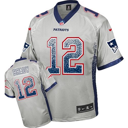 Patriots #12 Tom Brady Grey Youth Stitched Elite Drift Fashion Jersey