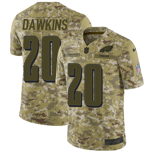 Eagles #20 Brian Dawkins Camo Youth Stitched Limited 2018 Salute To Service Jersey