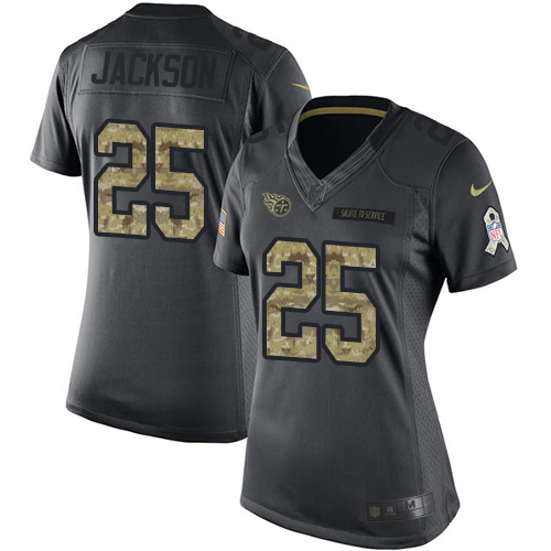 Tennessee Titans #25 Adoree' Jackson Black Women's Stitched Limited 2016 Salute to Service Jersey Womens
