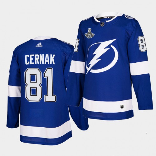 Adidas Tampa Bay Lightning #81 Erik Cernak Blue Home Authentic 2021 Stanley Cup Champions Jersey Men's