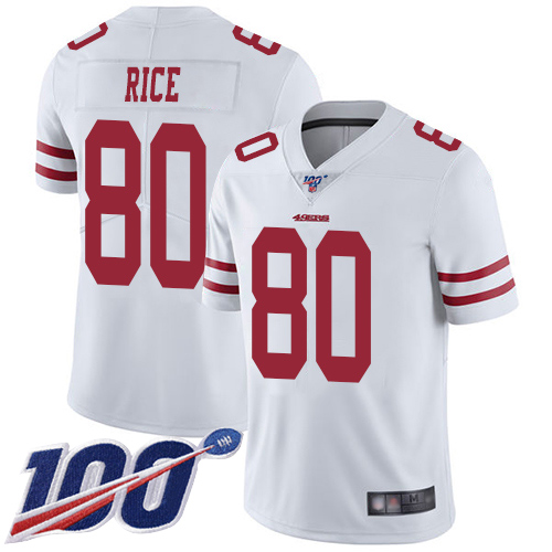 49ers #80 Jerry Rice White Men's Stitched 100th Season Vapor Limited Jersey
