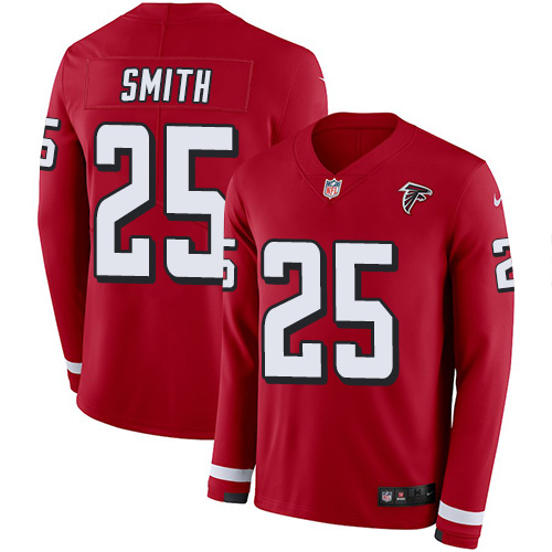 Atlanta Falcons #25 Ito Smith Red Team Color Men's Stitched Limited Therma Long Sleeve Jersey Men's