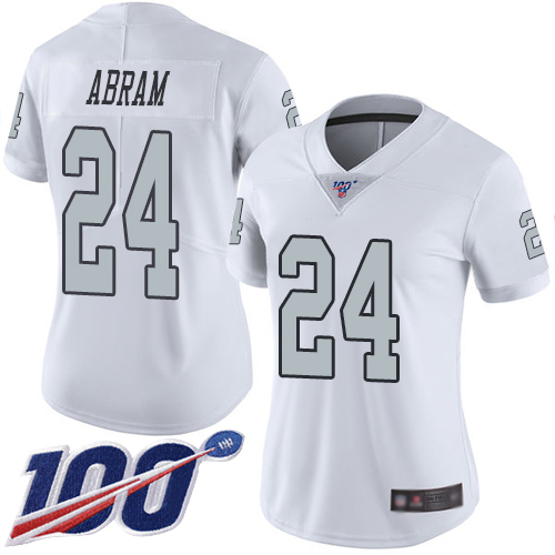 Raiders #24 Johnathan Abram White Women's Stitched Limited Rush 100th Season Jersey
