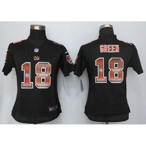 Cincinnati Bengals #18 A.J. Green Black Team Color Women's Stitched Elite Strobe Jersey Womens