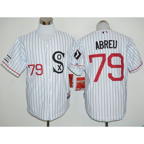 Chicago White Sox #79 Jose Abreu White(Black Strip) Cooperstown Stitched Jersey Men's