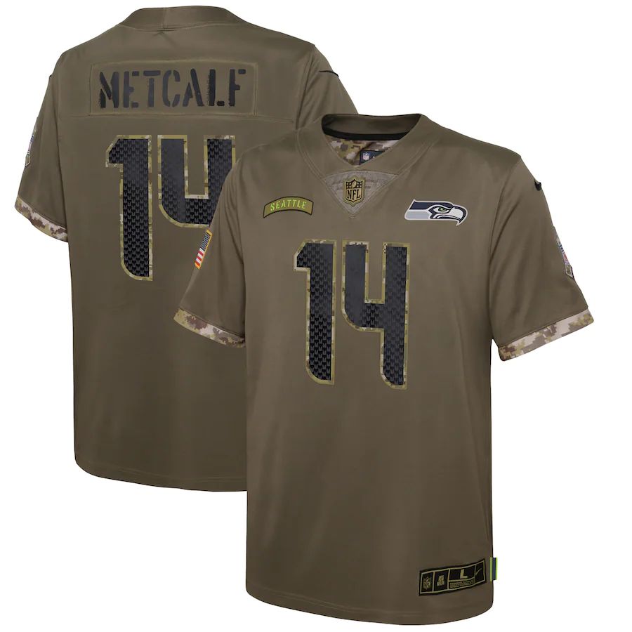 Seattle Seahawks #14 DK Metcalf Youth 2022 Salute To Service Limited Jersey - Olive